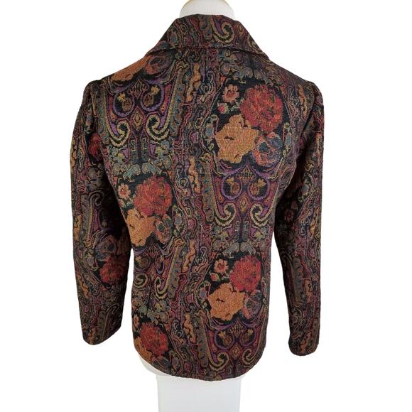 Sarah Bentley Tapestry Blazer Jacket Career 3-Button Sz PS Floral Motif Vintage - Picture 2 of 12